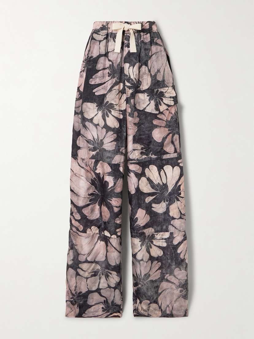 Dries Van Noten Grosgrain-trimmed Floral-print Silk-voile Wide-leg Pants