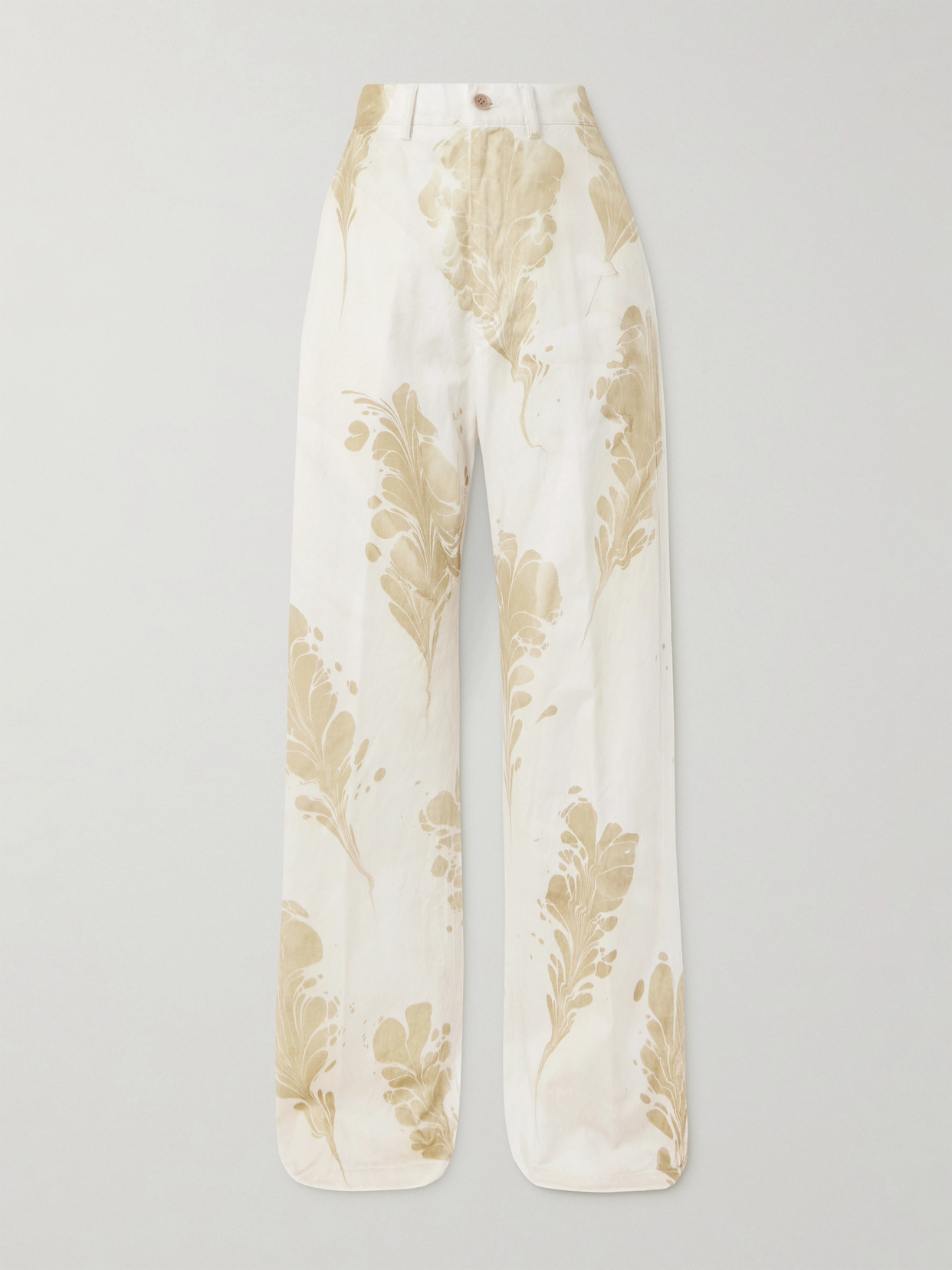 Dries Van Noten Floral-print Cotton Straight-leg Pants In White