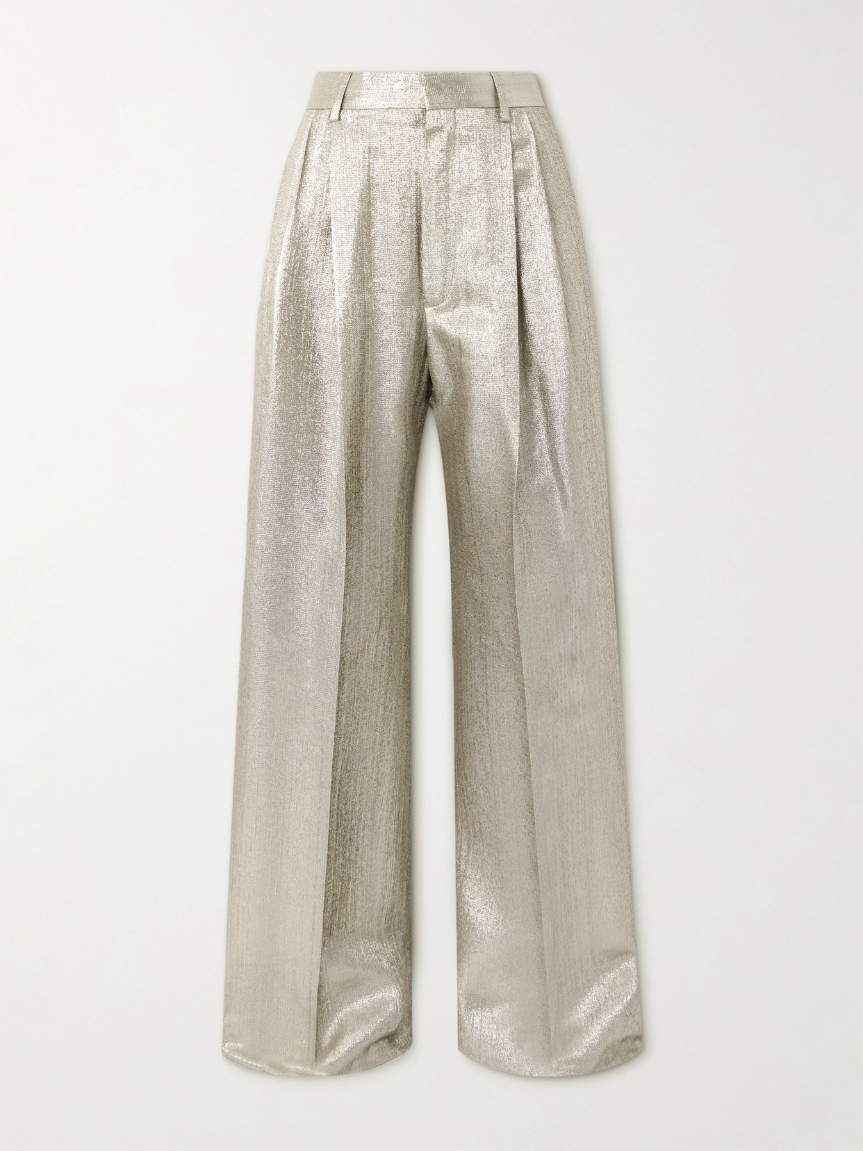 Dries Van Noten Pleated Lamé Wide-leg Pants In Silver