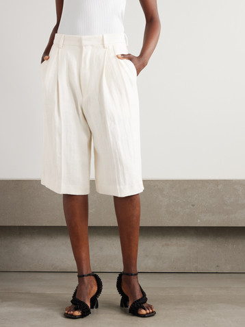 Dries Van Noten Pleated herringbone linen shorts