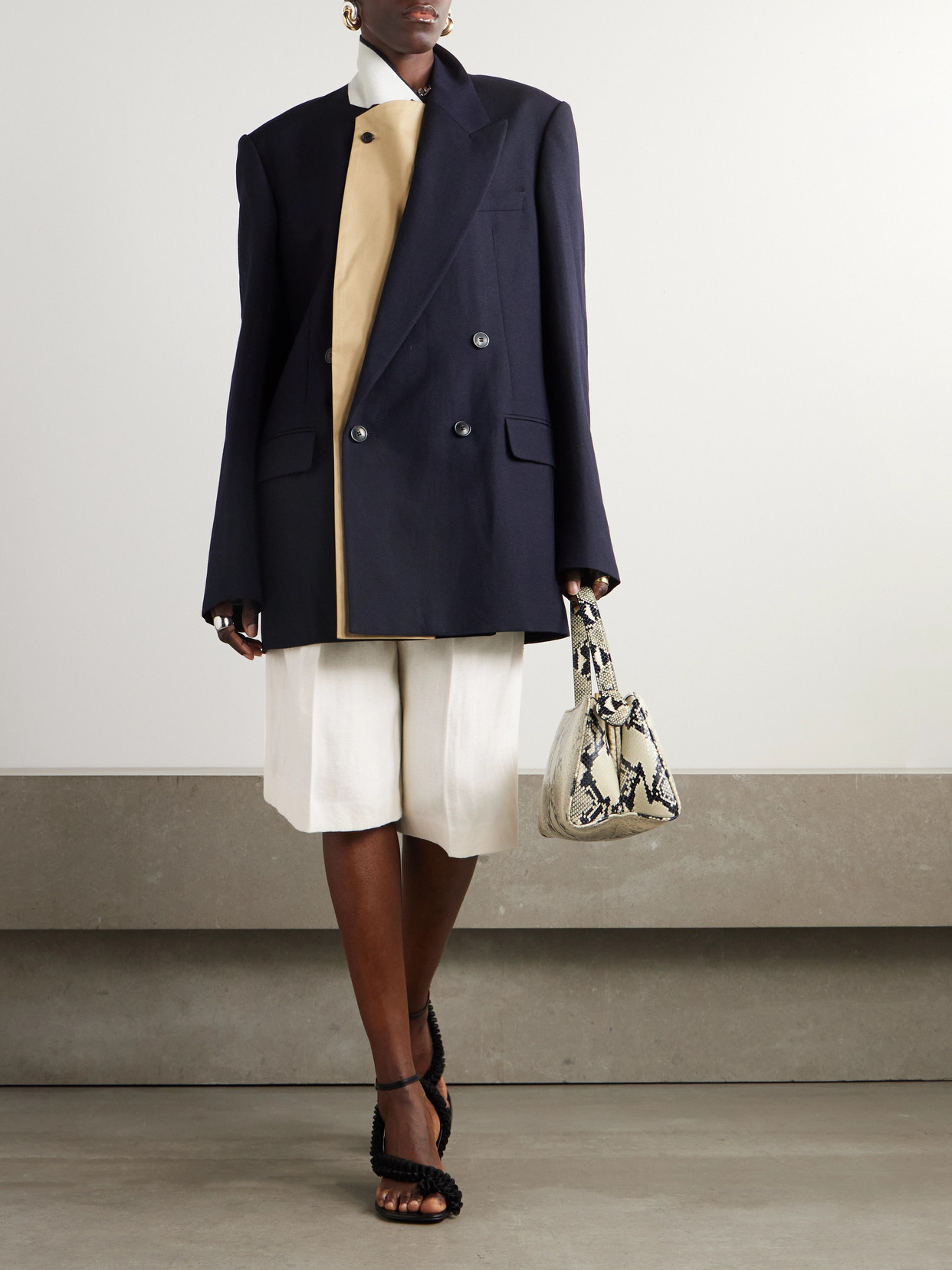 Dries Van Noten Pleated Herringbone Linen Shorts In White