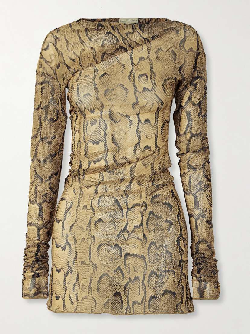Dries Van Noten Asyetric Snake-print Stretch-esh T-shirt