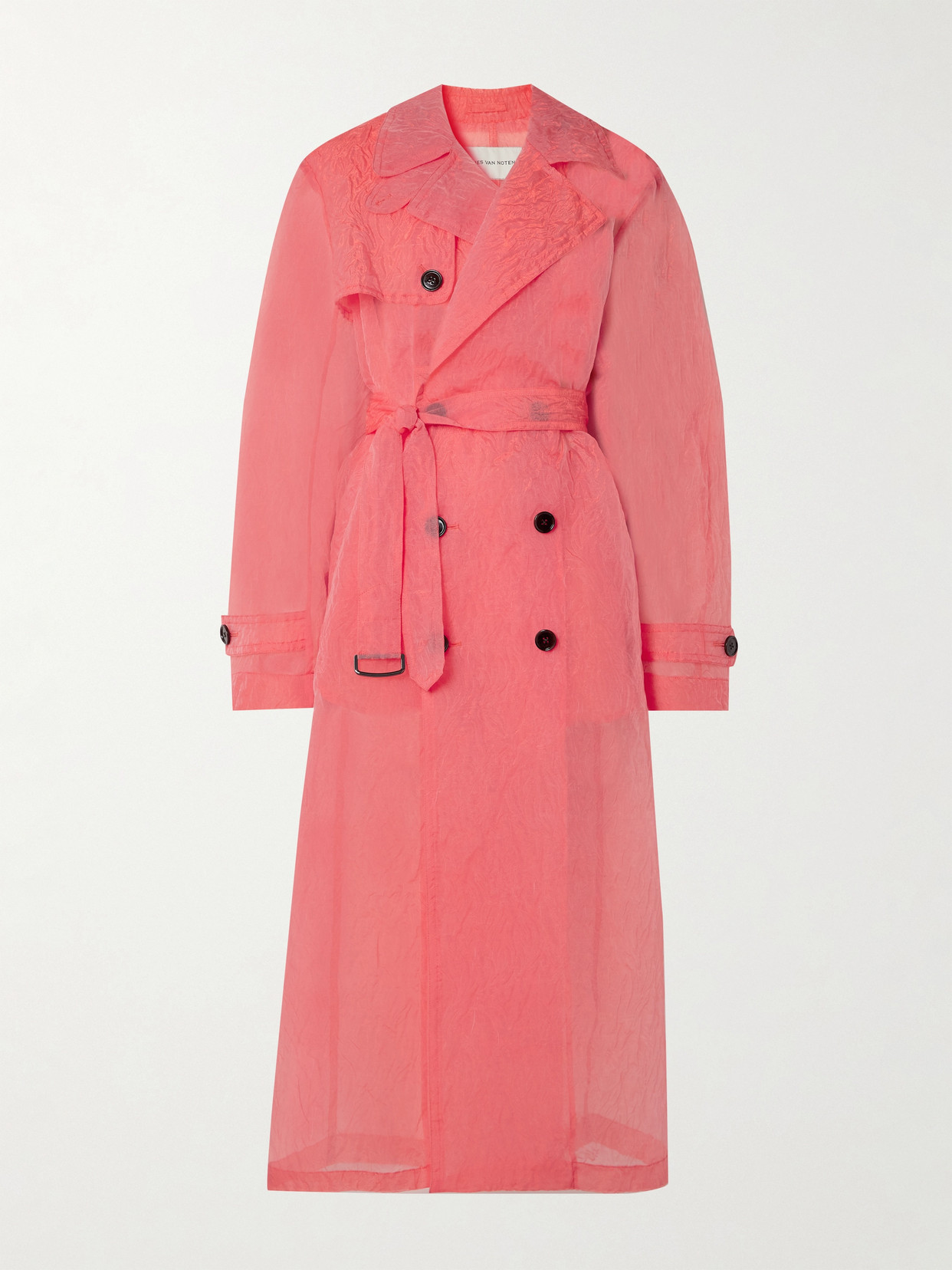 Dries Van Noten Belted Double-breasted Crinkled-organza Trench Coat In Pink