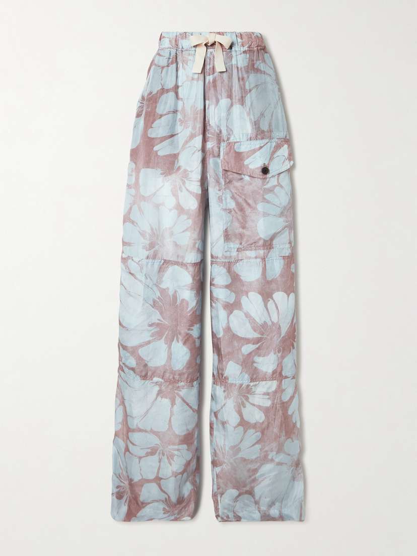 Dries Van Noten Grosgrain-trimmed Floral-print Silk-voile Wide-leg Pants