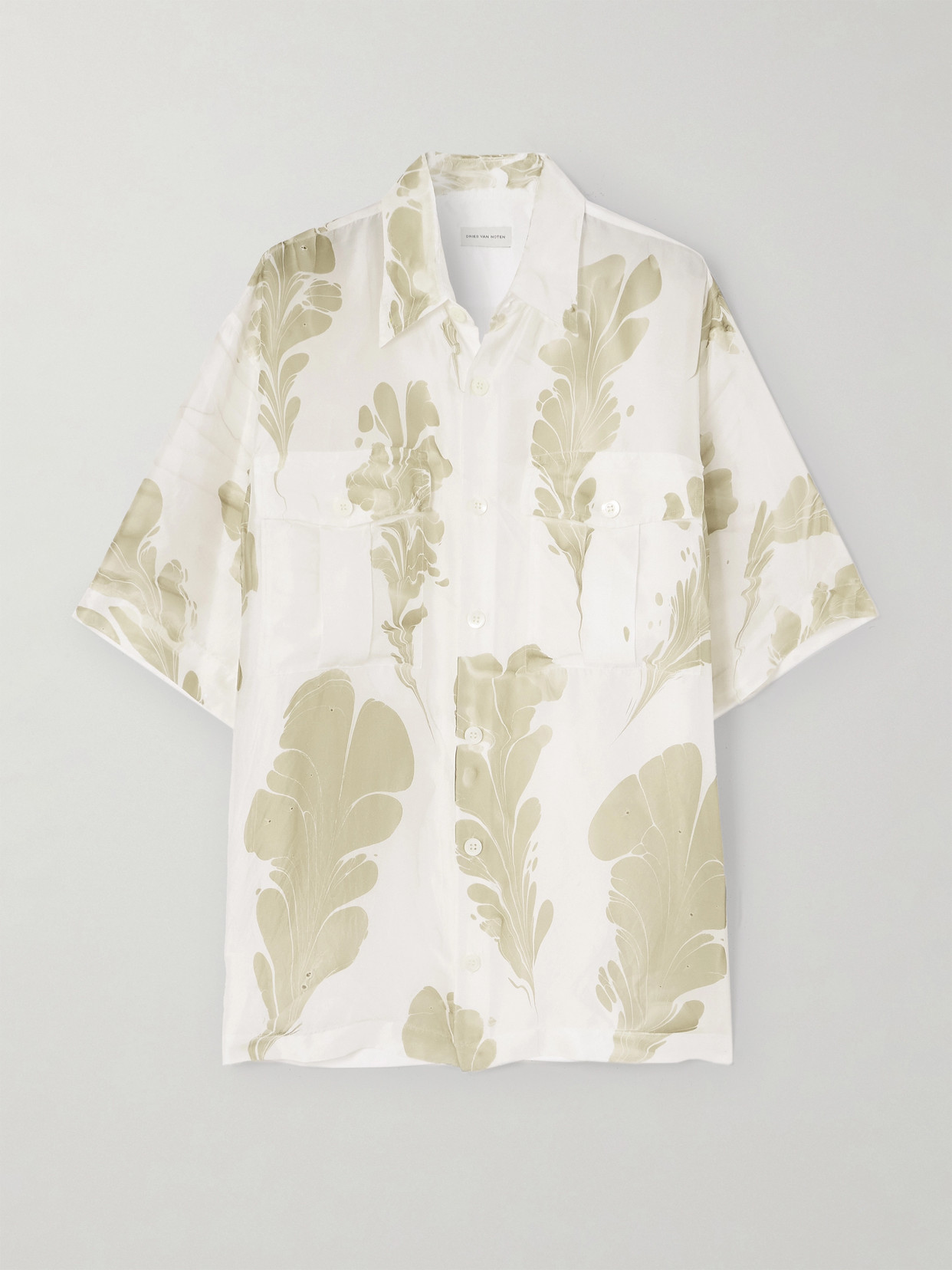 Dries Van Noten Printed Silk-satin Shirt In White