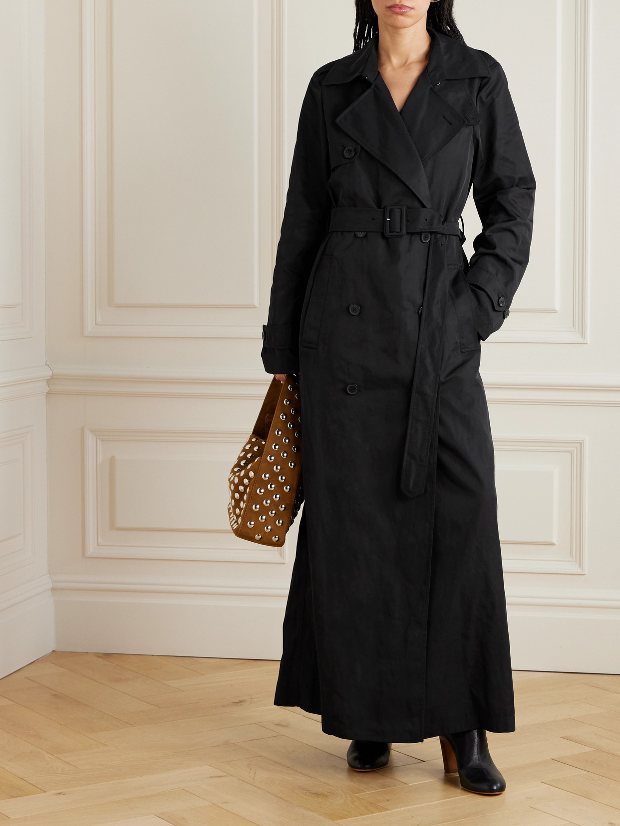 Shop Dries Van Noten Double-breasted Twill Trench Coat In Black