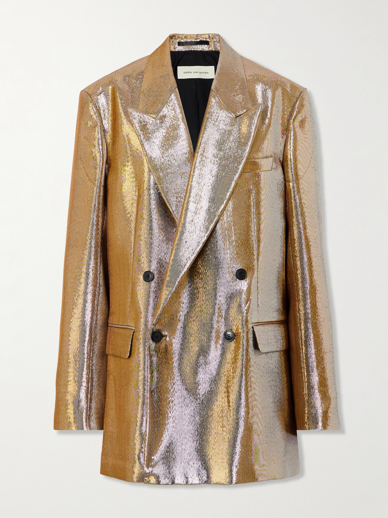 Dries Van Noten Oversized Double-breasted Lamé Blazer In Gold