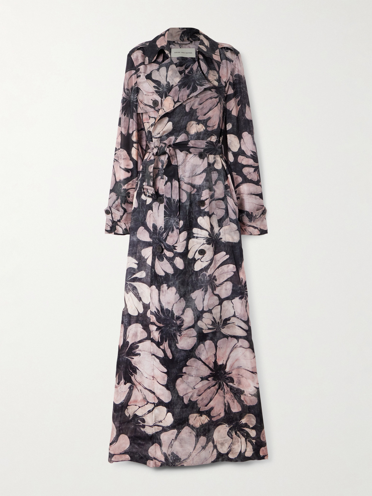 Dries Van Noten - Double-breasted Floral-print Silk Trench Coat - Black