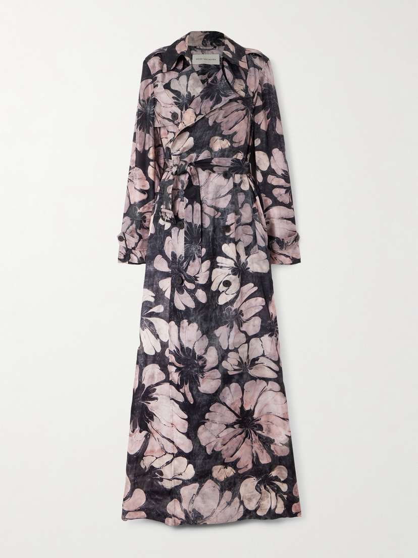 Dries Van Noten Double-breasted Floral-print Silk Trench Coat