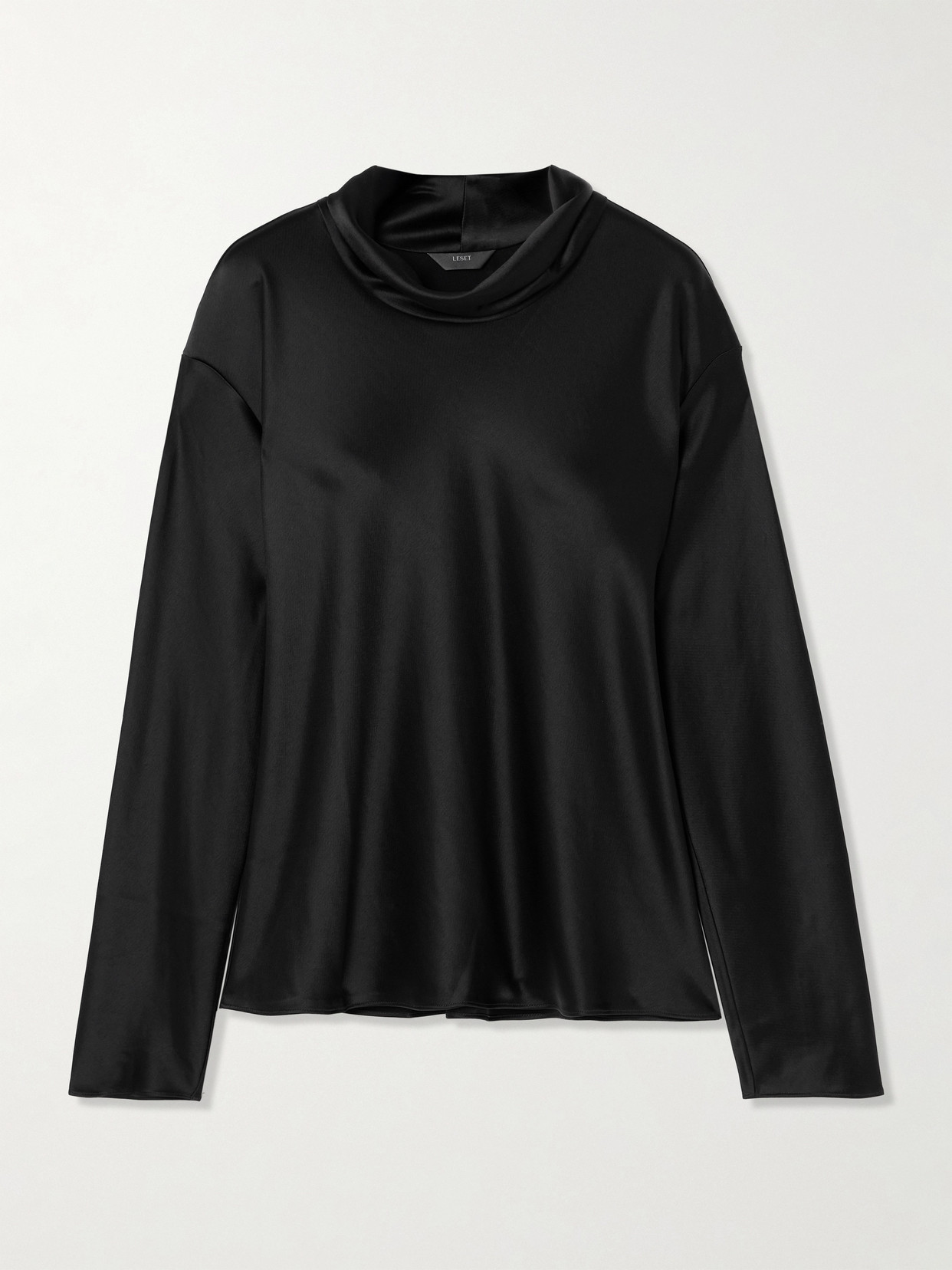 Leset Barb Draped Satin Blouse In Black