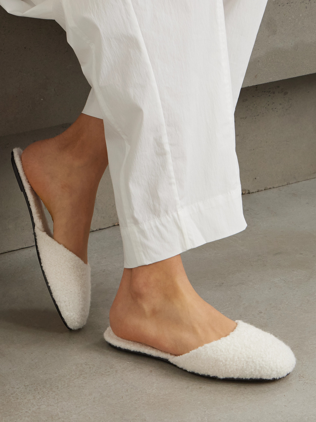 Leset Romy Wool And Cashmere-blend Bouclé Slippers In Ivory