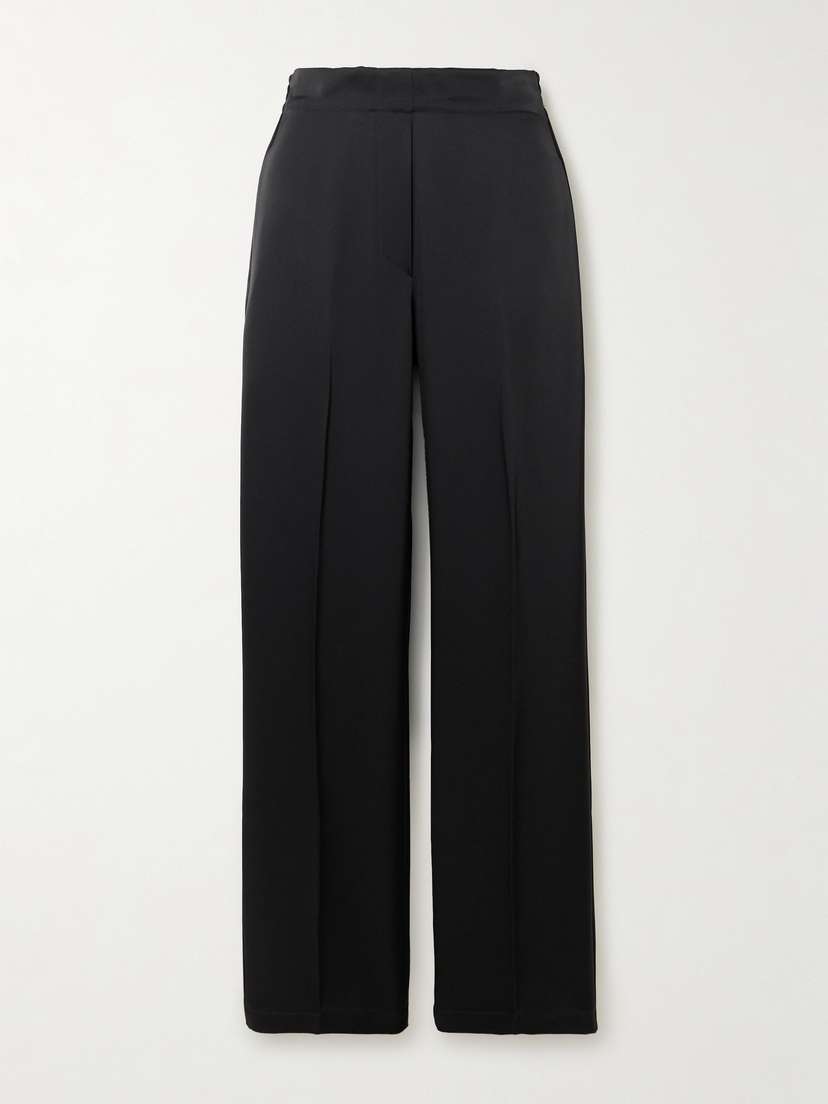 LESET Barb Pleated Satin Wide-leg Pants