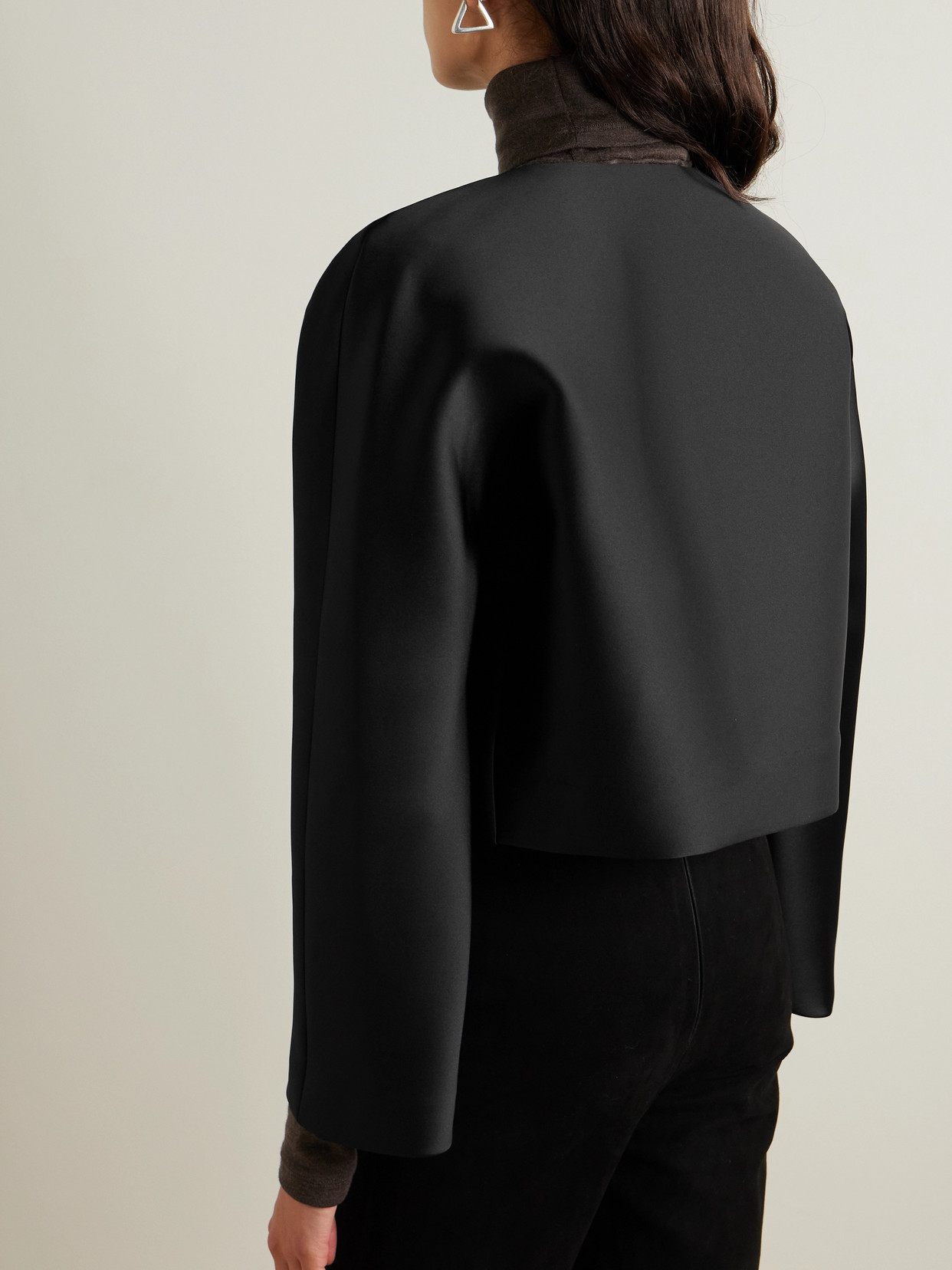 Leset Bobbi Cropped Satin Jacket In Black