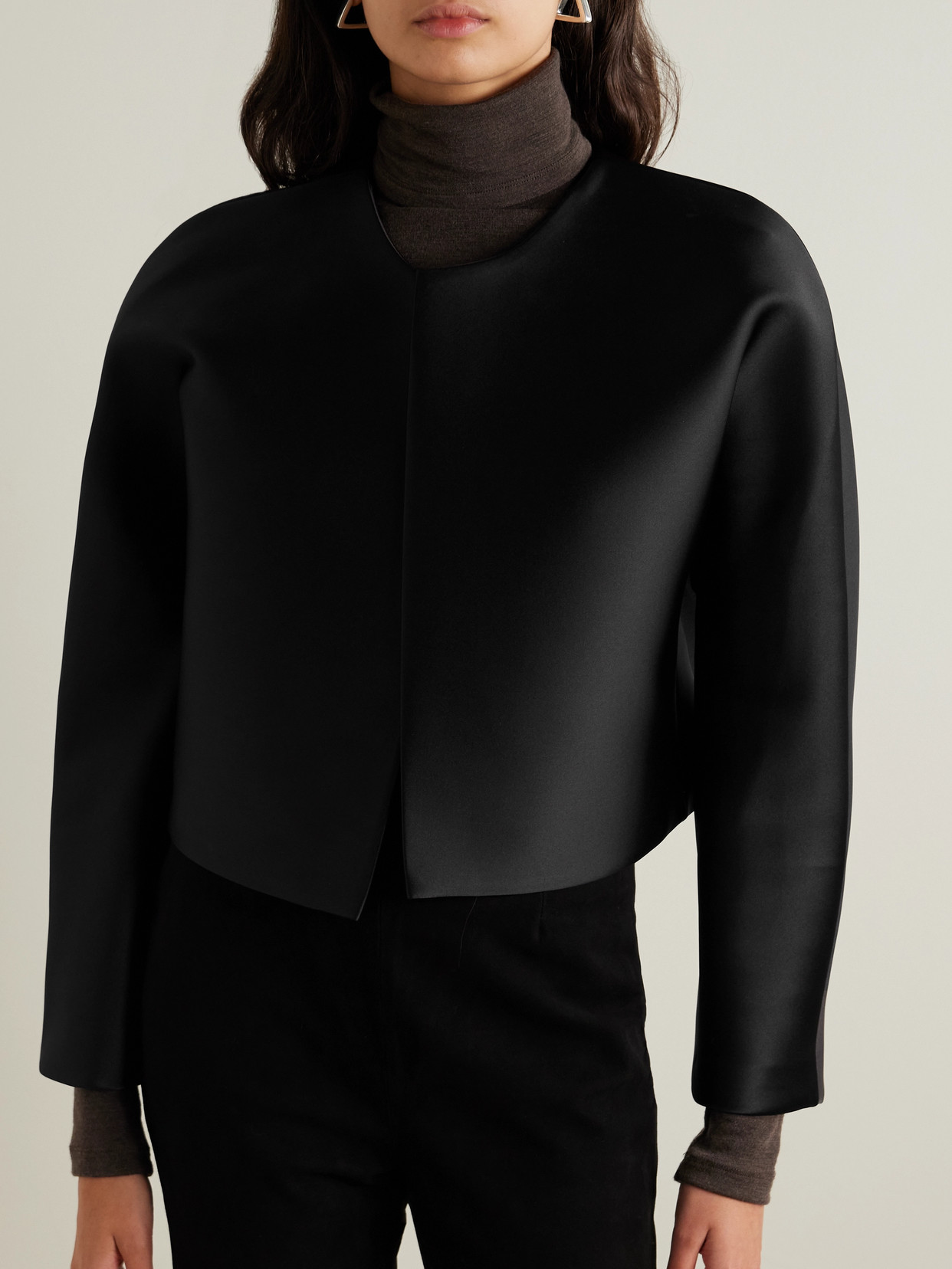 Leset Bobbi Cropped Satin Jacket In Black