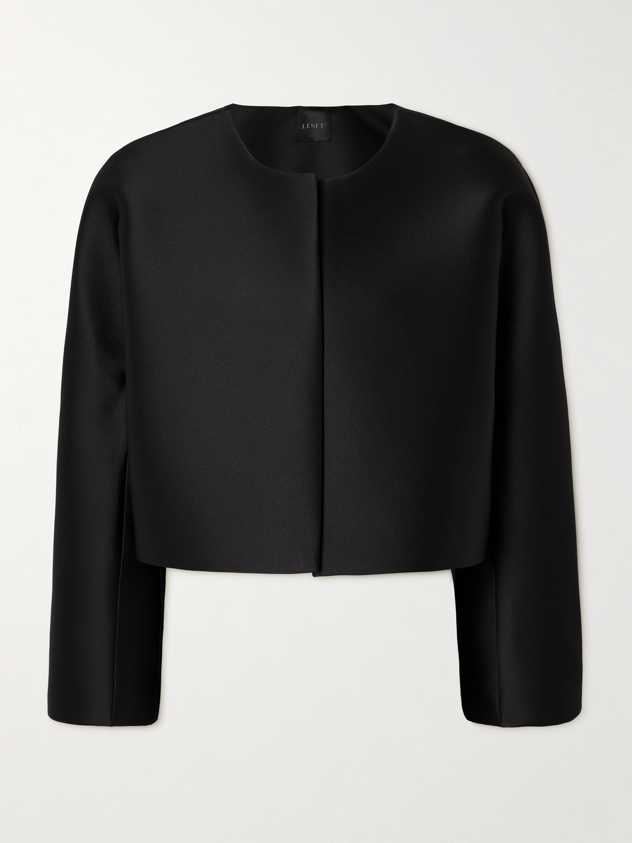 Leset Bobbi Cropped Satin Jacket In Black