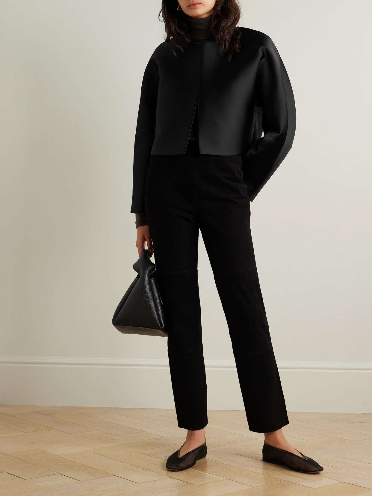 Leset Bobbi Cropped Satin Jacket In Black