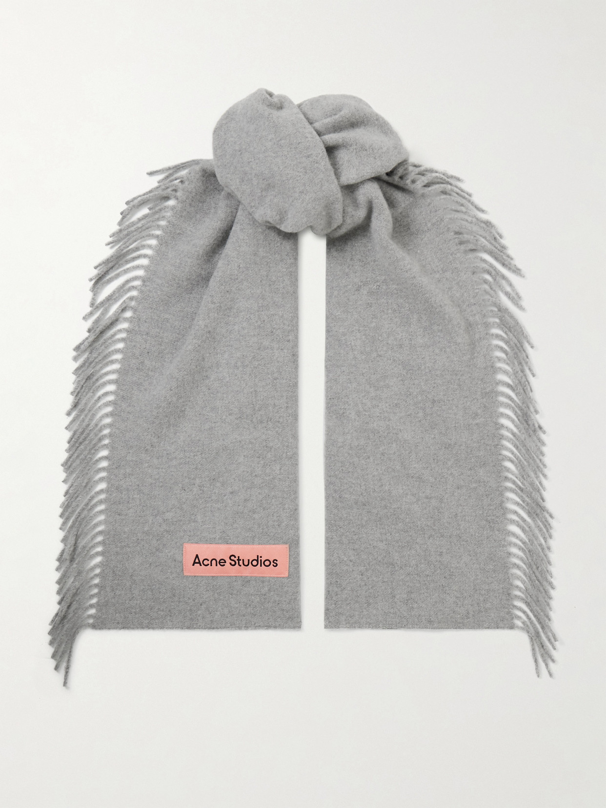 Acne Studios - Appliquéd Fringed Wool Scarf - Light gray