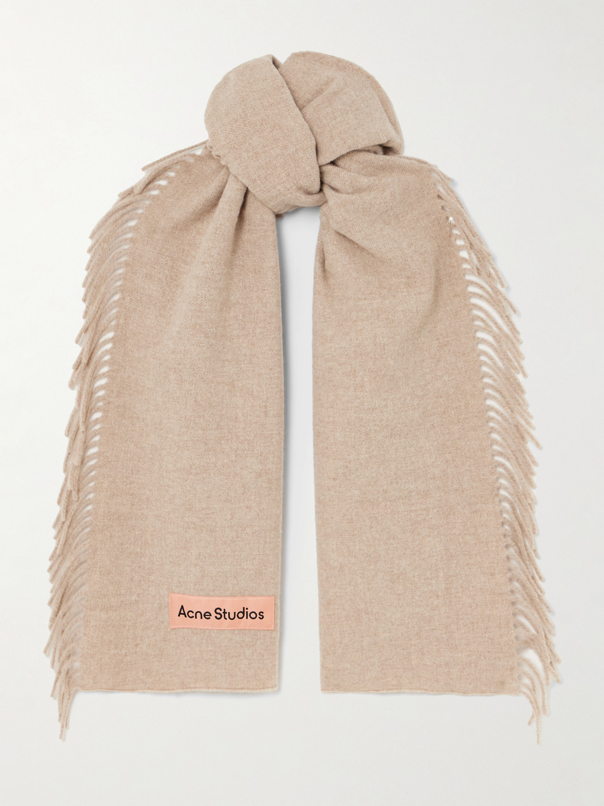 Acne Studios Appliquéd Fringed Wool Scarf In Neutral