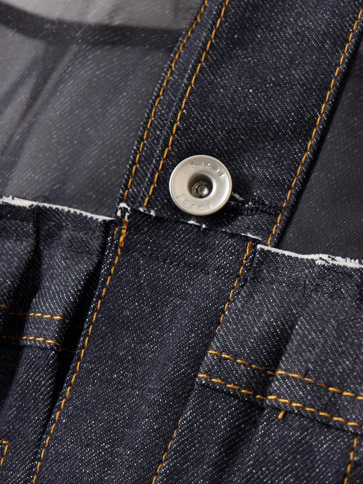 Sacai Sheer Panel Mixed Media Denim Shirt In Blue