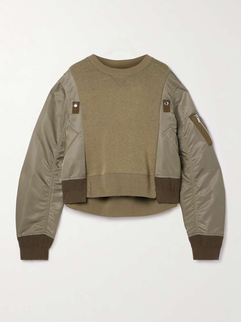 Sacai Paneled Grosgrain-trimmed Cotton-blend Jersey And Shell Sweatshirt
