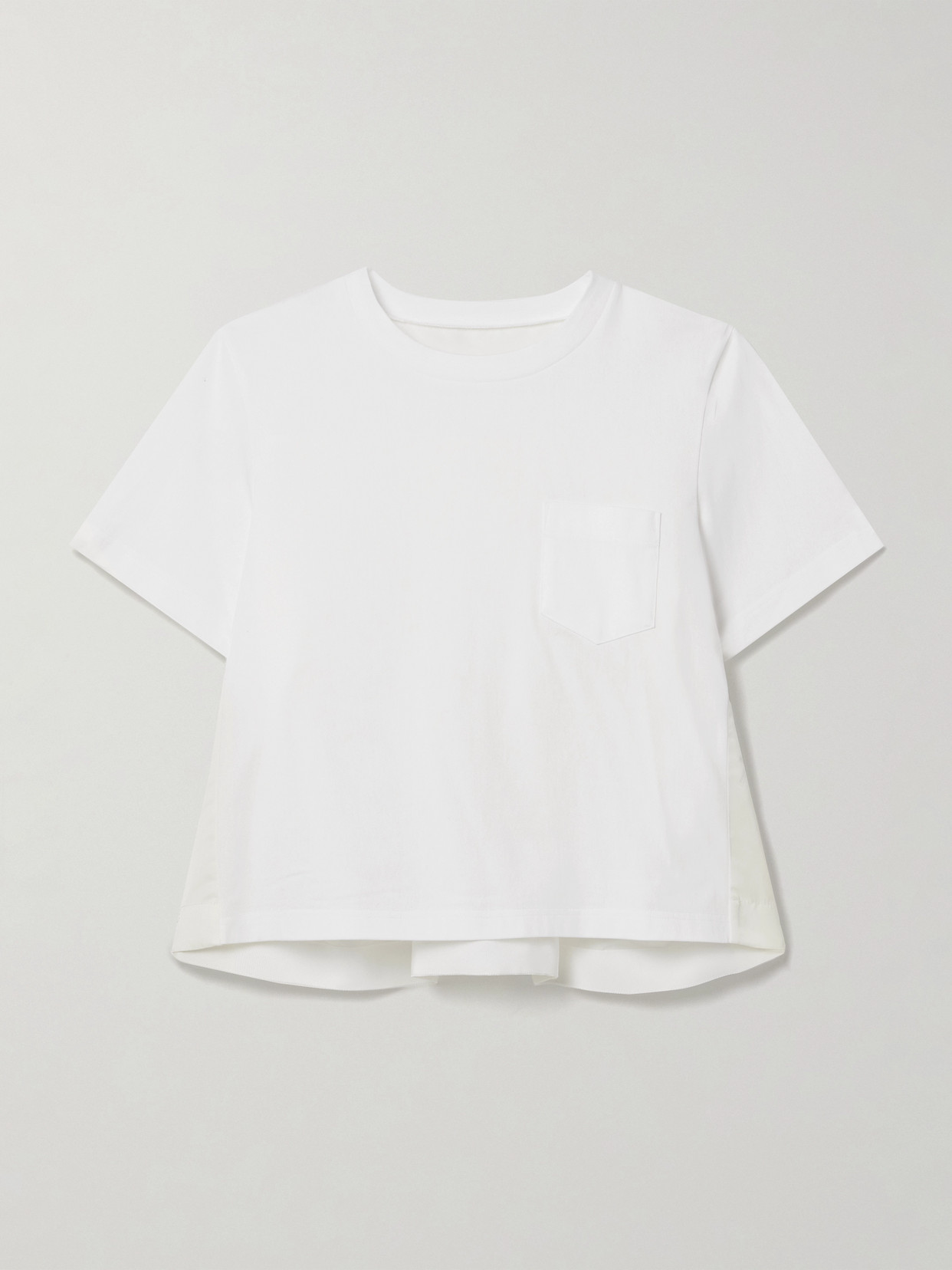 Sacai Panelled T-shirt With Ribbed Neckline And Satin Ruffled Detailing In White