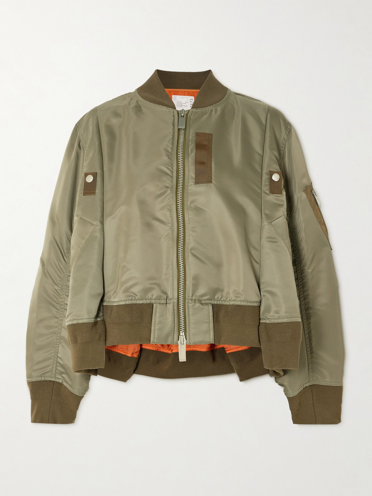 Sacai Khaki Nylon Twill Bomber Jacket In Brown