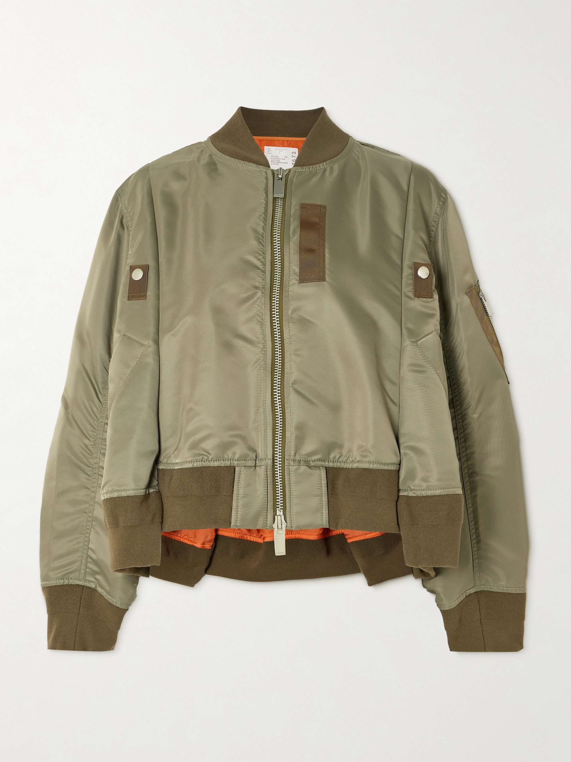 SACAI Grosgrain-trimmed shell bomber jacket | NET-A-PORTER
