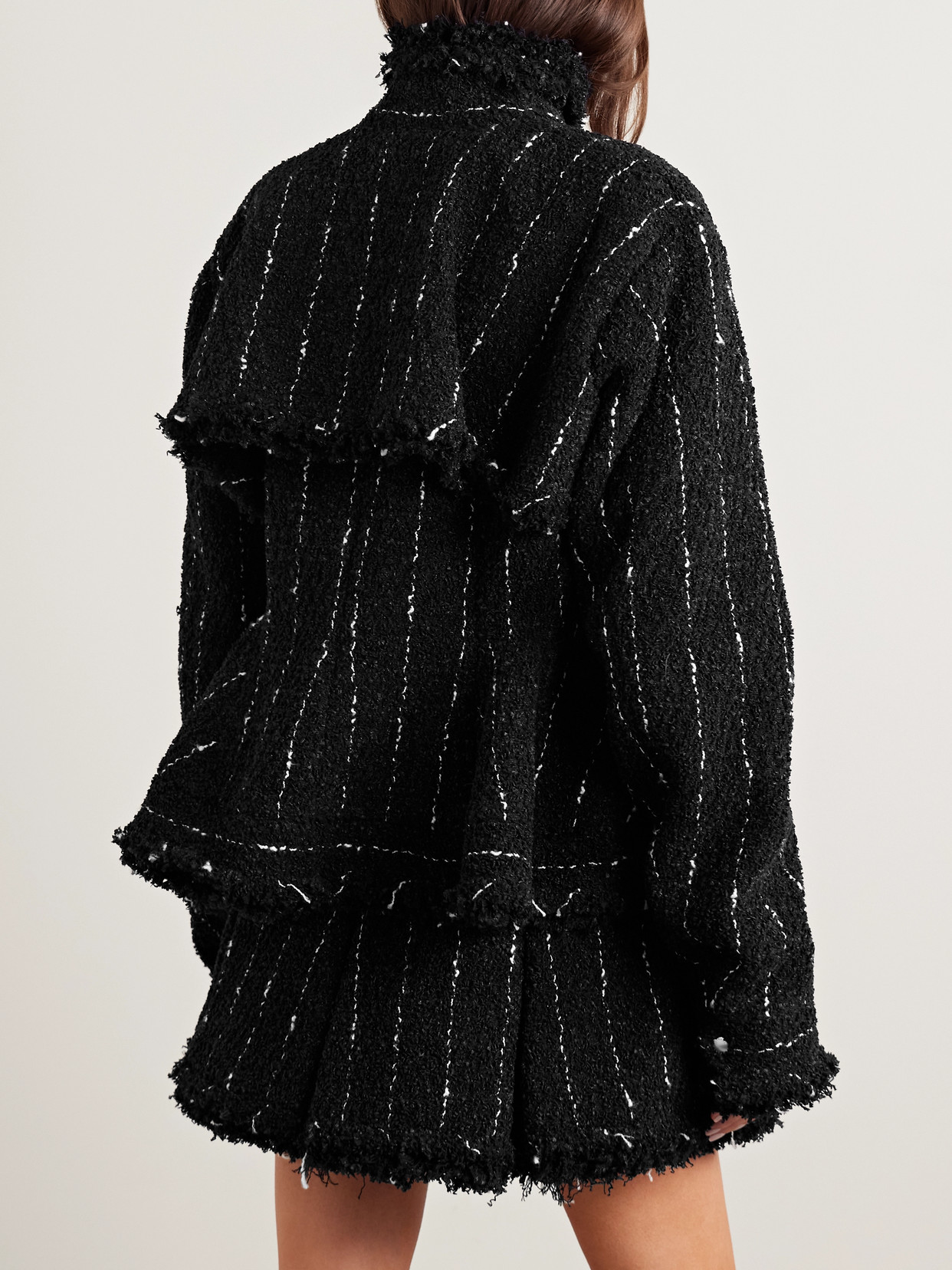 Sacai Pinstriped Bouclé Jacket In Black
