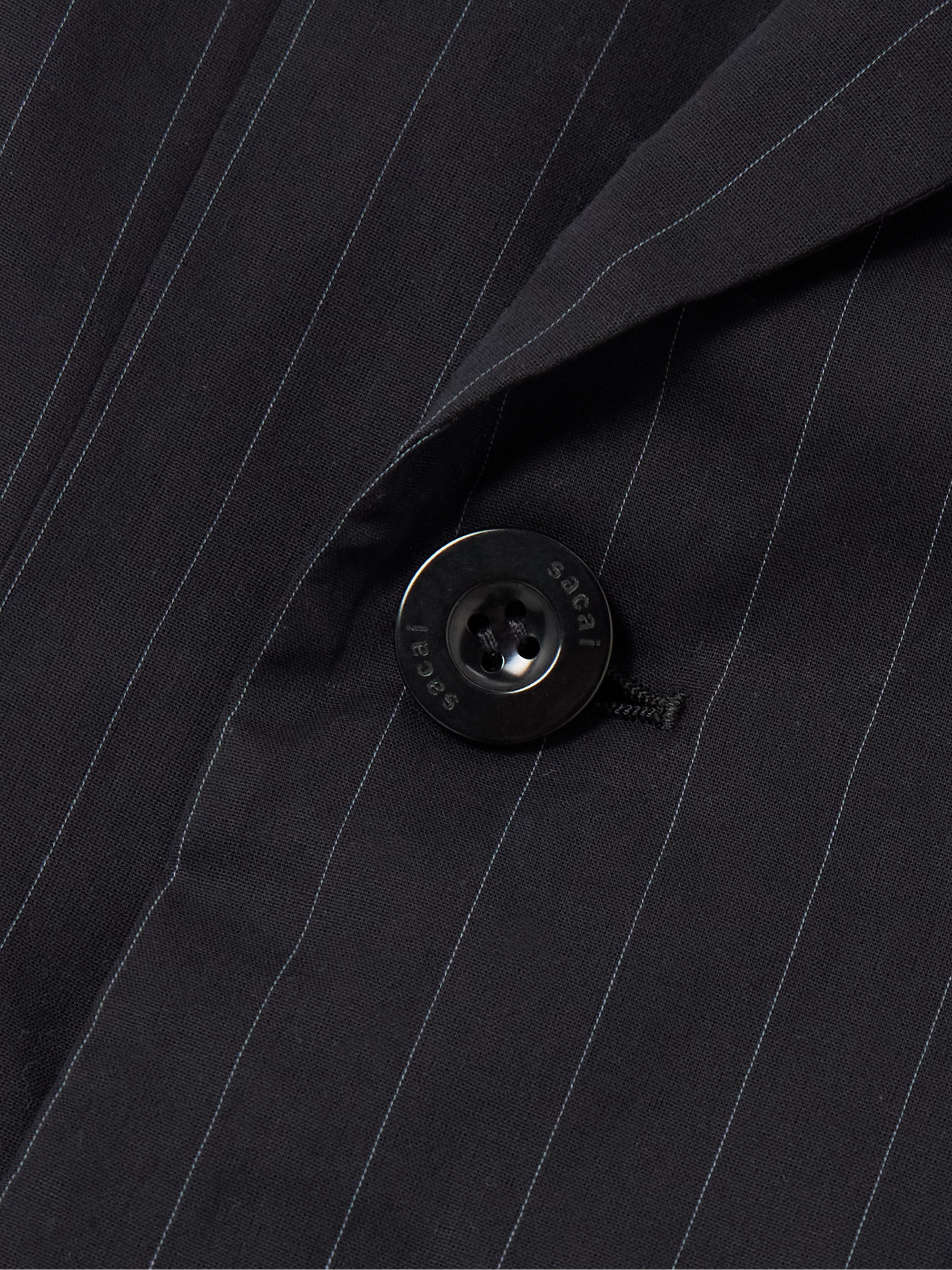 Sacai Doublre-breasted canvas-trimmed pinstriped cotton-voile vest thumbnail
