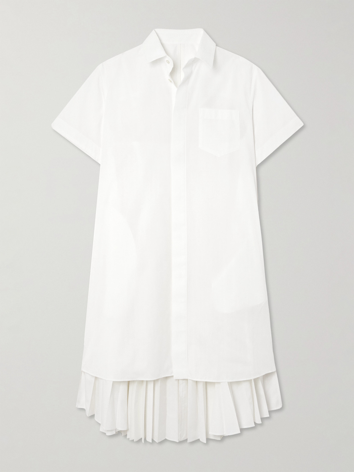 Sacai Layered Pleated Poplin Midi Shirt Dress In White