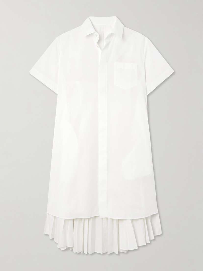 Sacai Layered Pleated Poplin Midi Shirt Dress