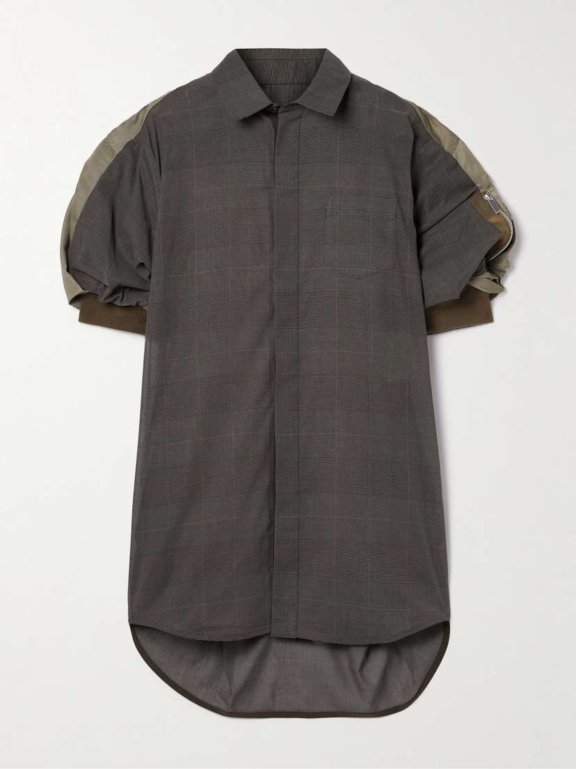 Sacai Asymmetric Shell-trimmed Checked Cotton-voile Mini Shirt Dress