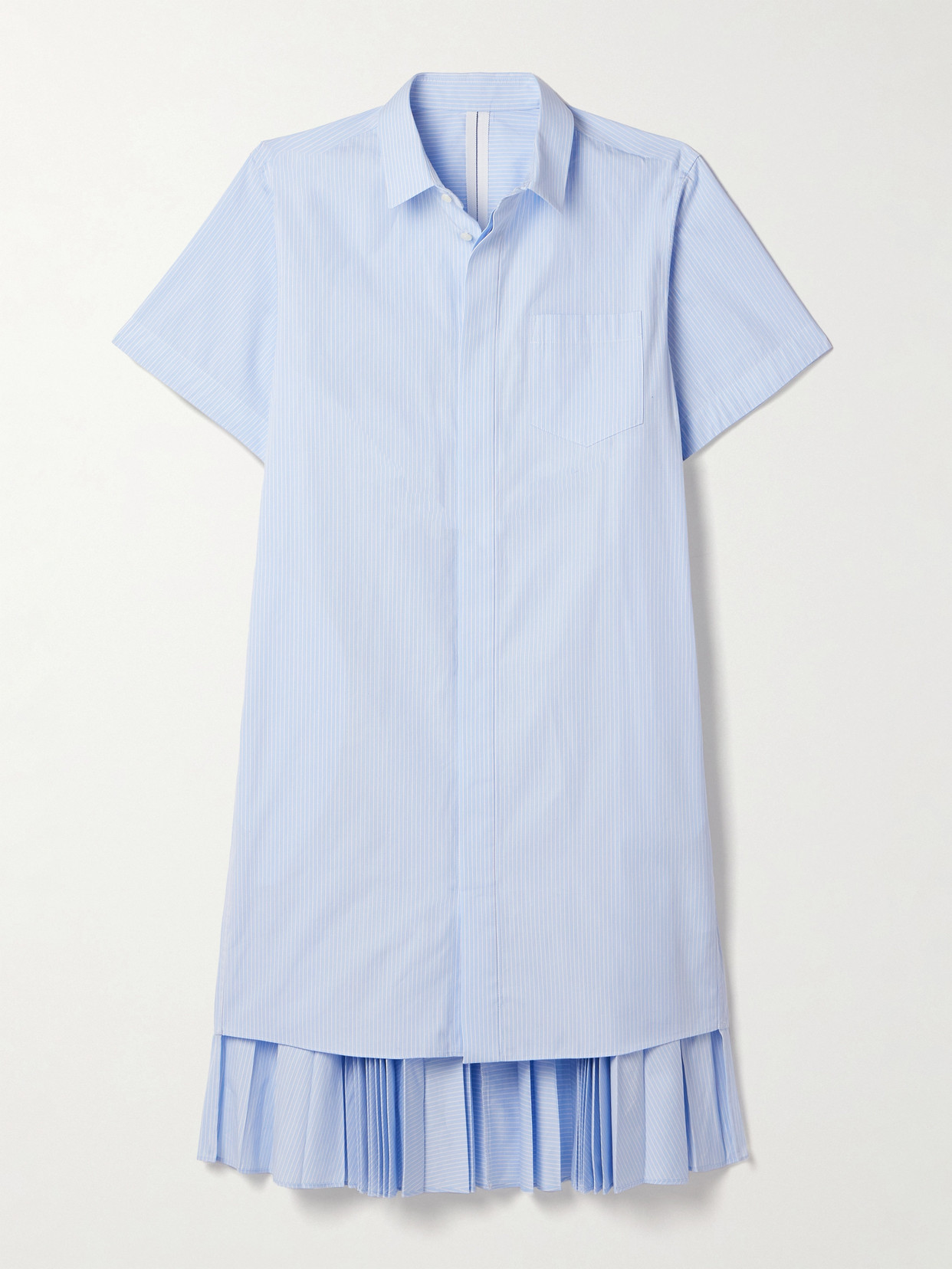 Sacai Layered Pleated Pinstriped Poplin Midi Shirt Dress In Blue
