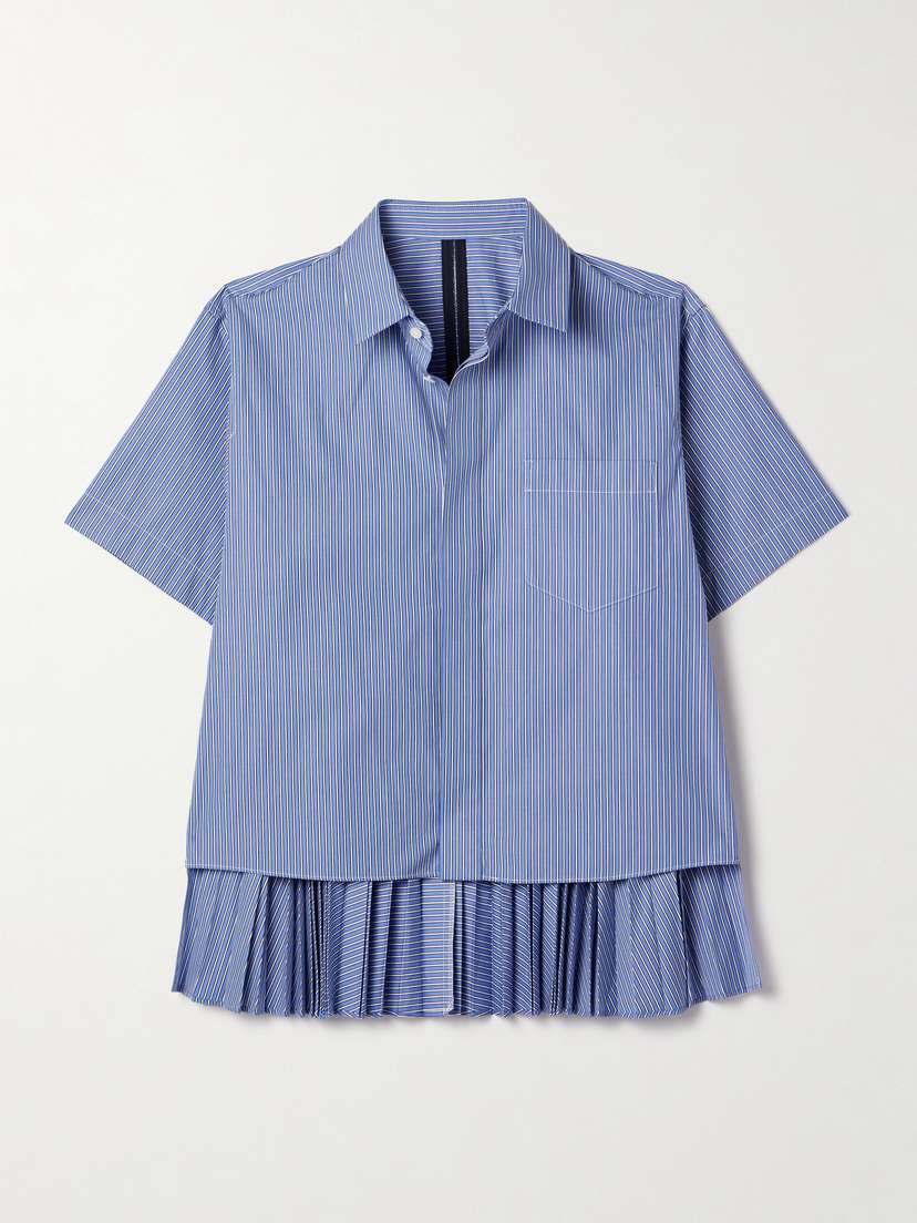 Sacai Layered Pleated Pinstriped Poplin Shirt