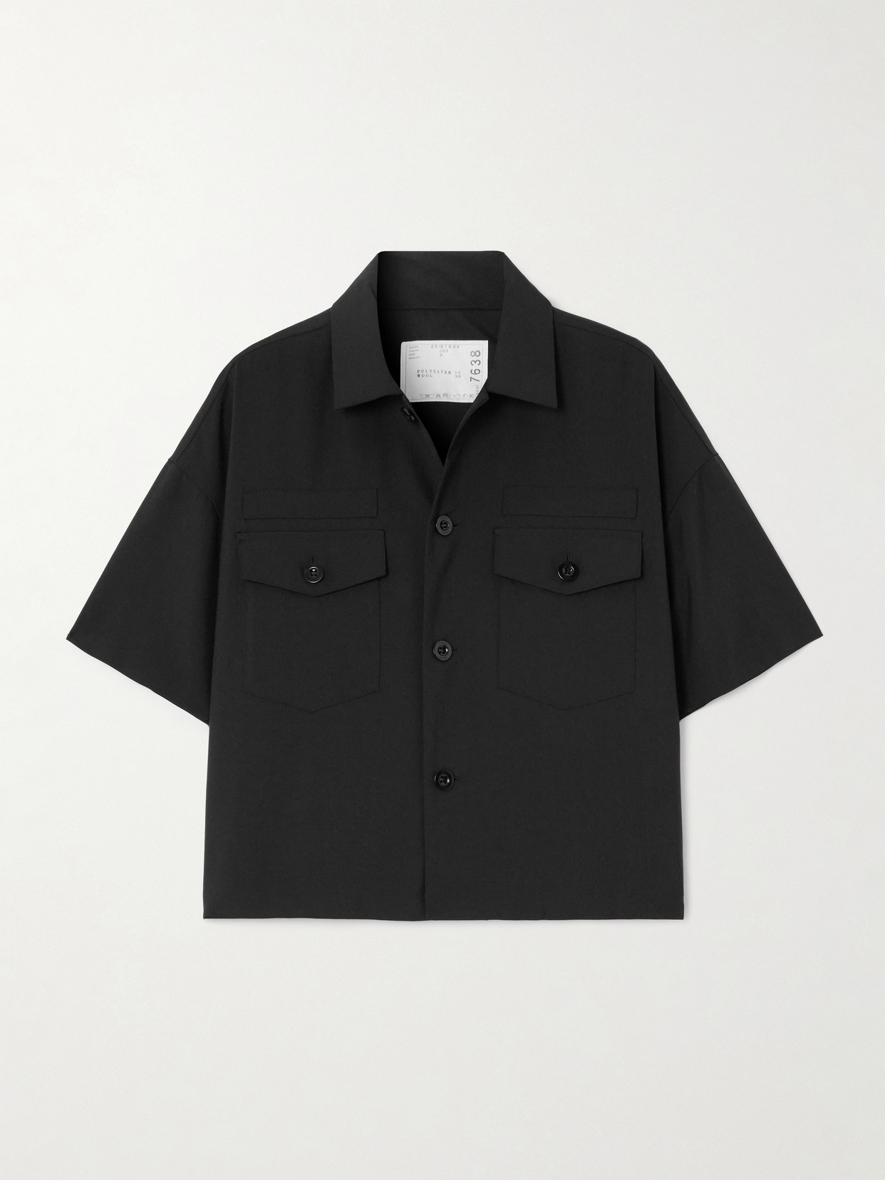 Sacai Cropped Woven Shirt In Black
