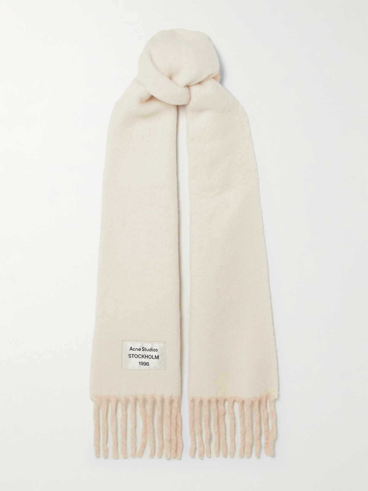 Acne Studios Two-tone Fringed Appliquéd Alpaca-blend Scarf In Cream