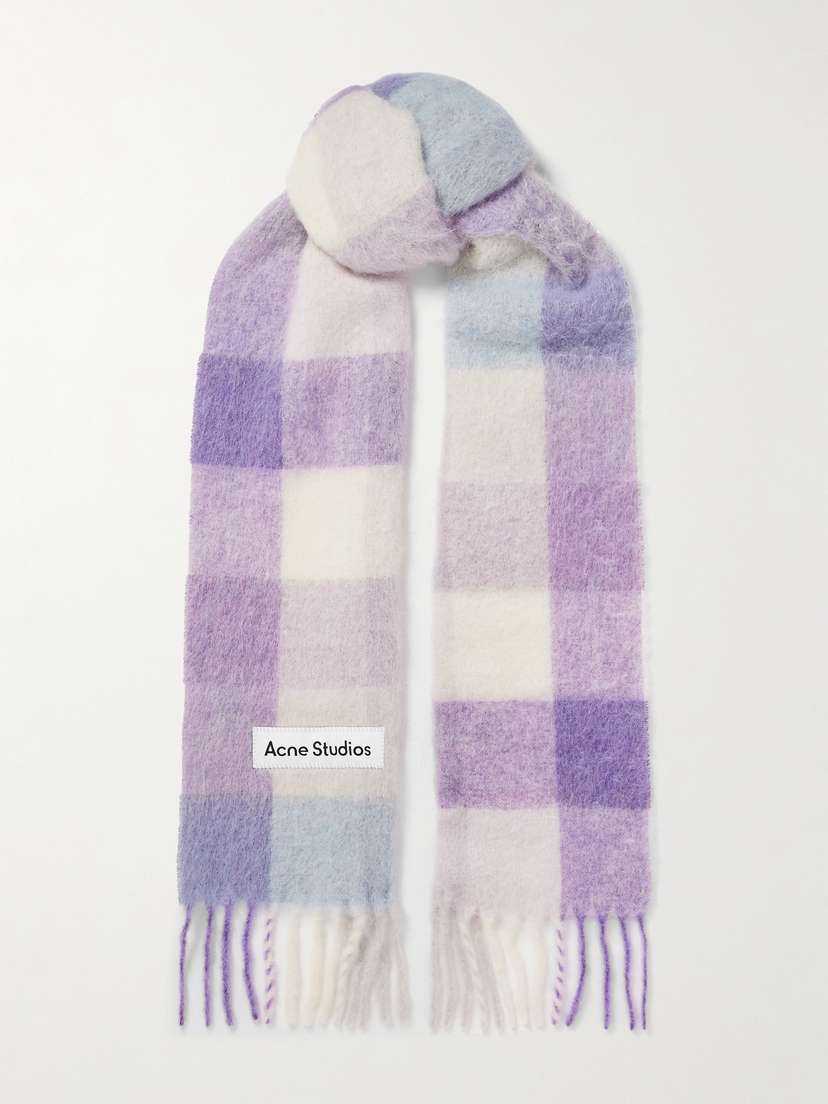 Acne Studios Fringed Checked Knitted Scarf
