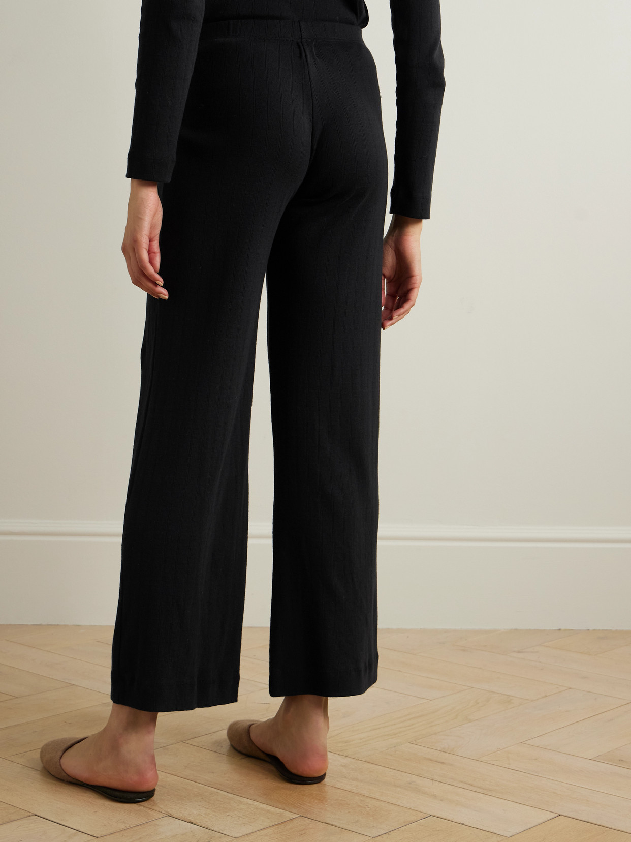 Leset Boxer Pointelle-knit Cotton Wide-leg Pants