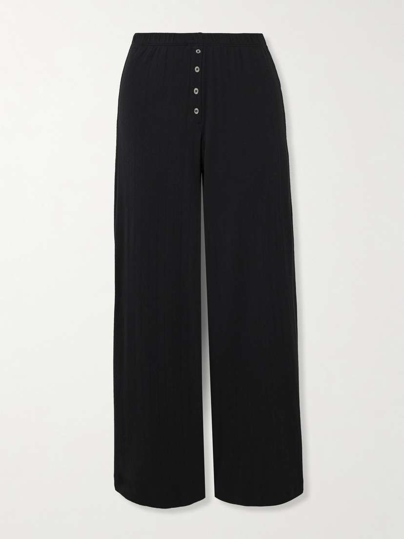 LESET Boxer Pointelle-knit Cotton Wide-leg Pants