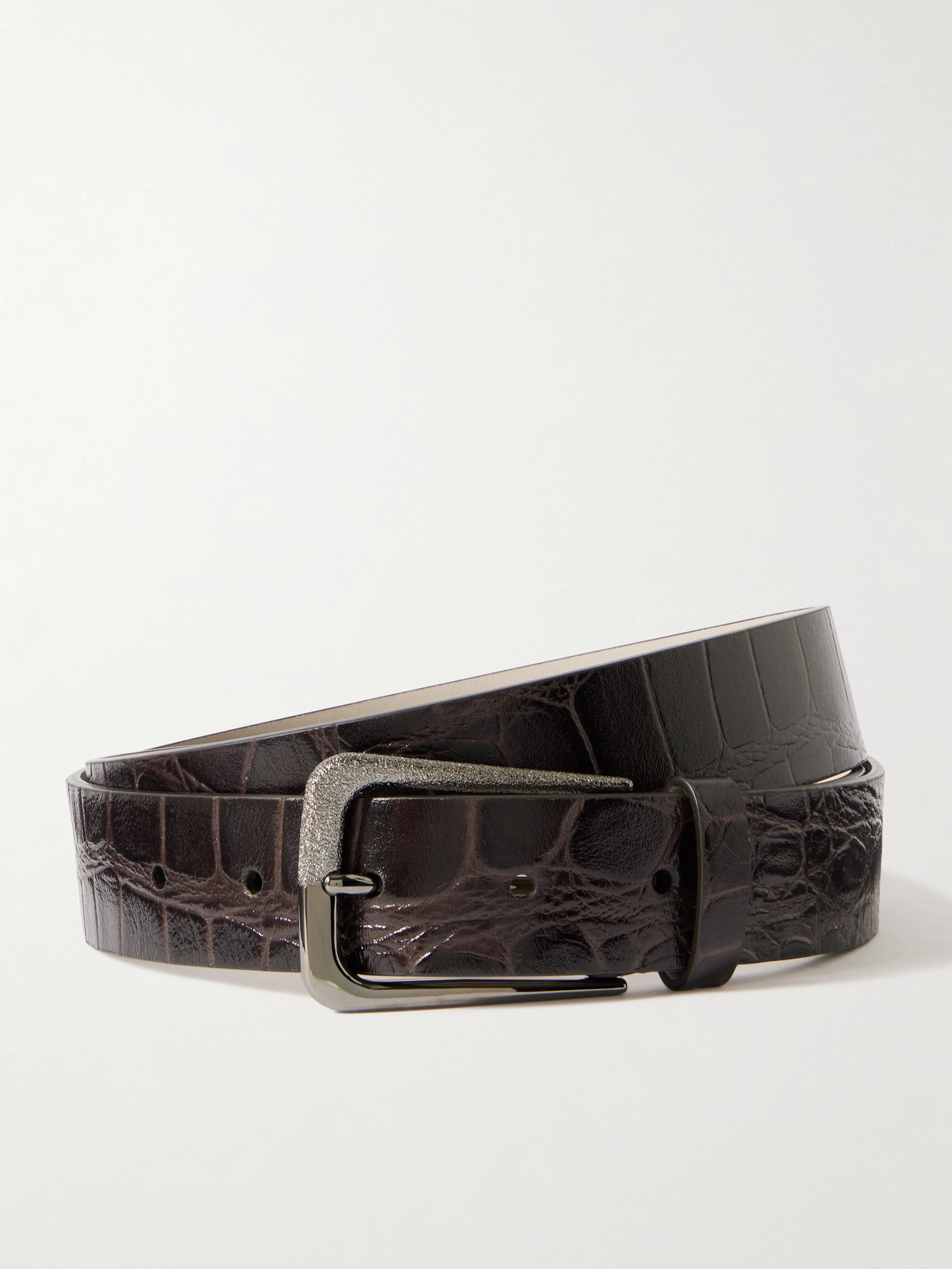 Brunello Cucinelli Croc-effect Leather Belt In Brown