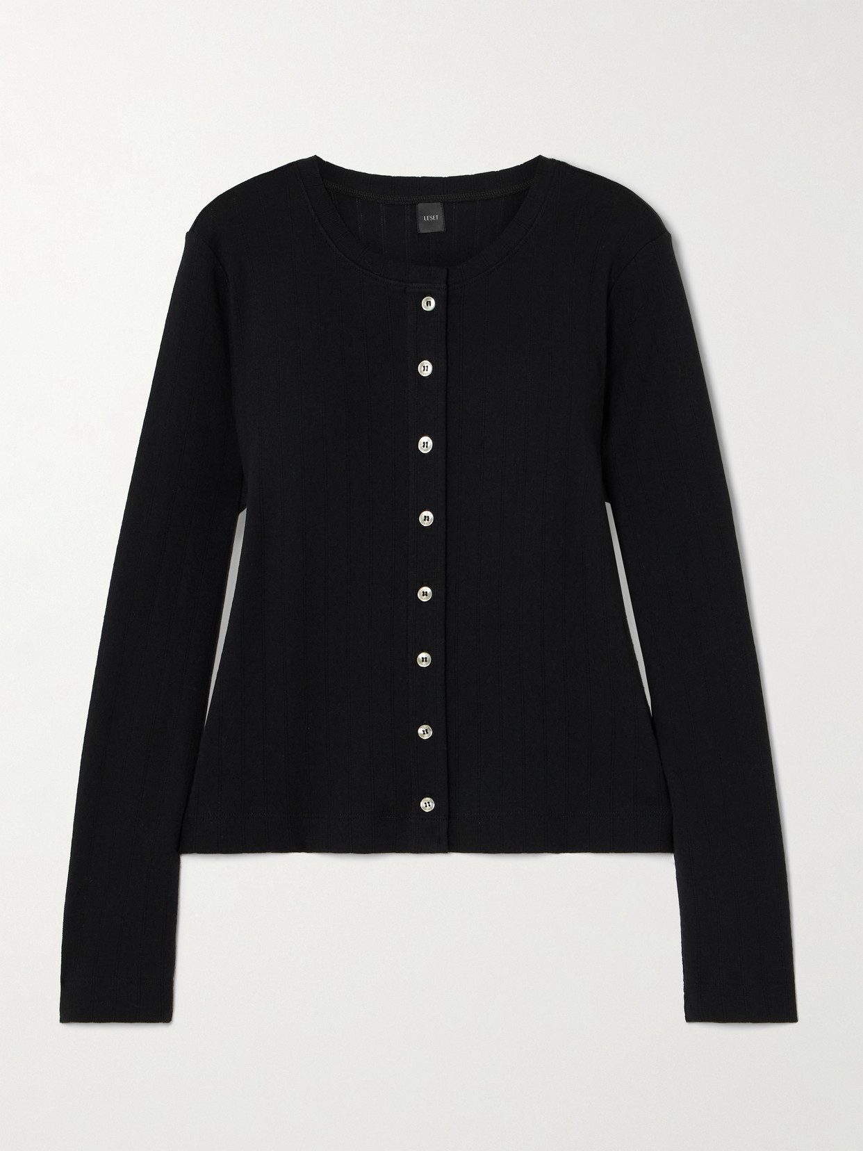 LESET - Pointelle-knit Cotton Cardigan - Black