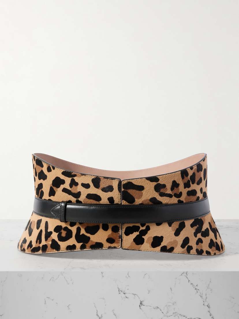 Alaïa — Leather-trimmed leopard-print calf hair waist belt