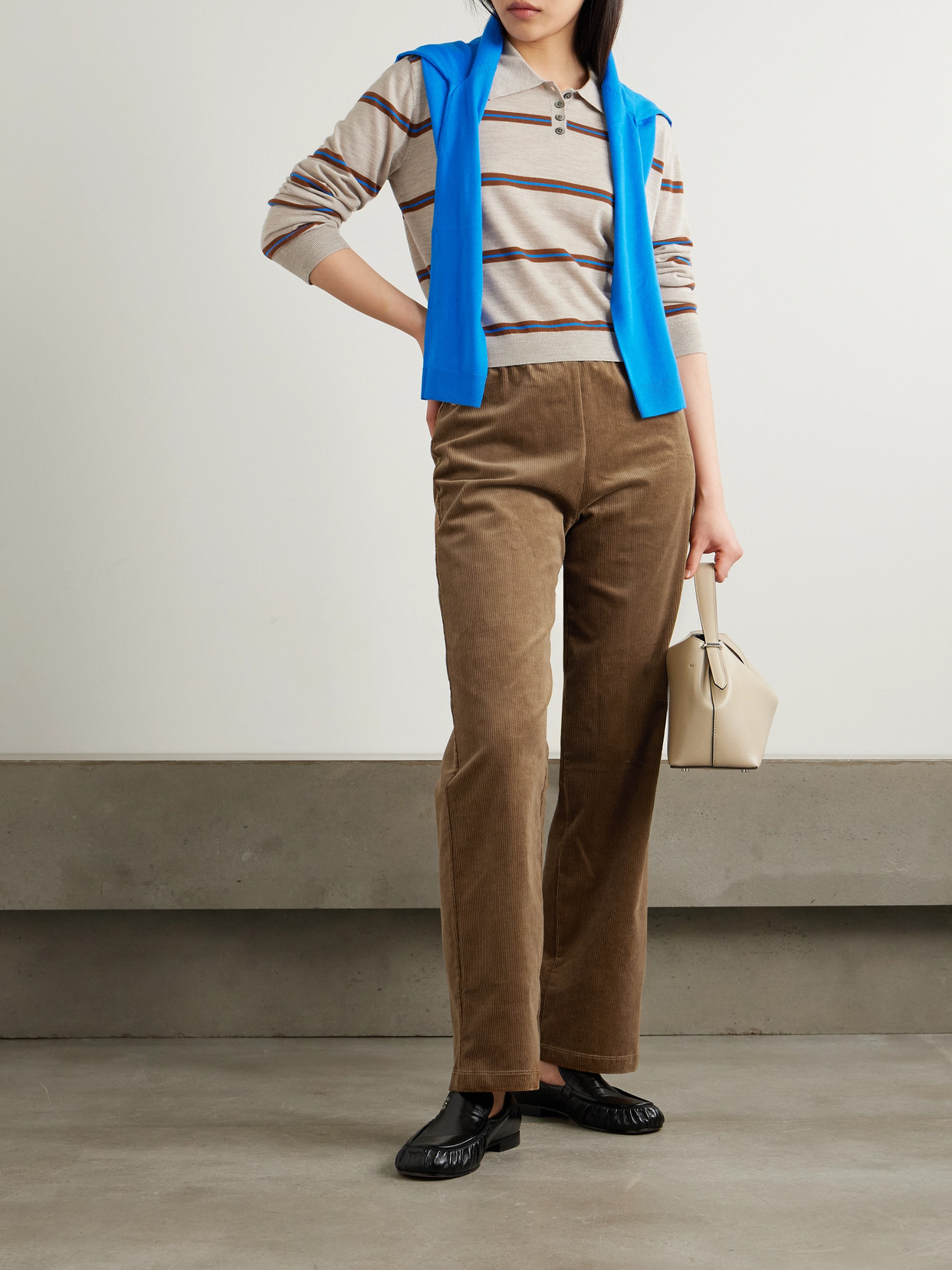 LESET STRETCH-COTTON CORDUROY STRAIGHT-LEG PANTS