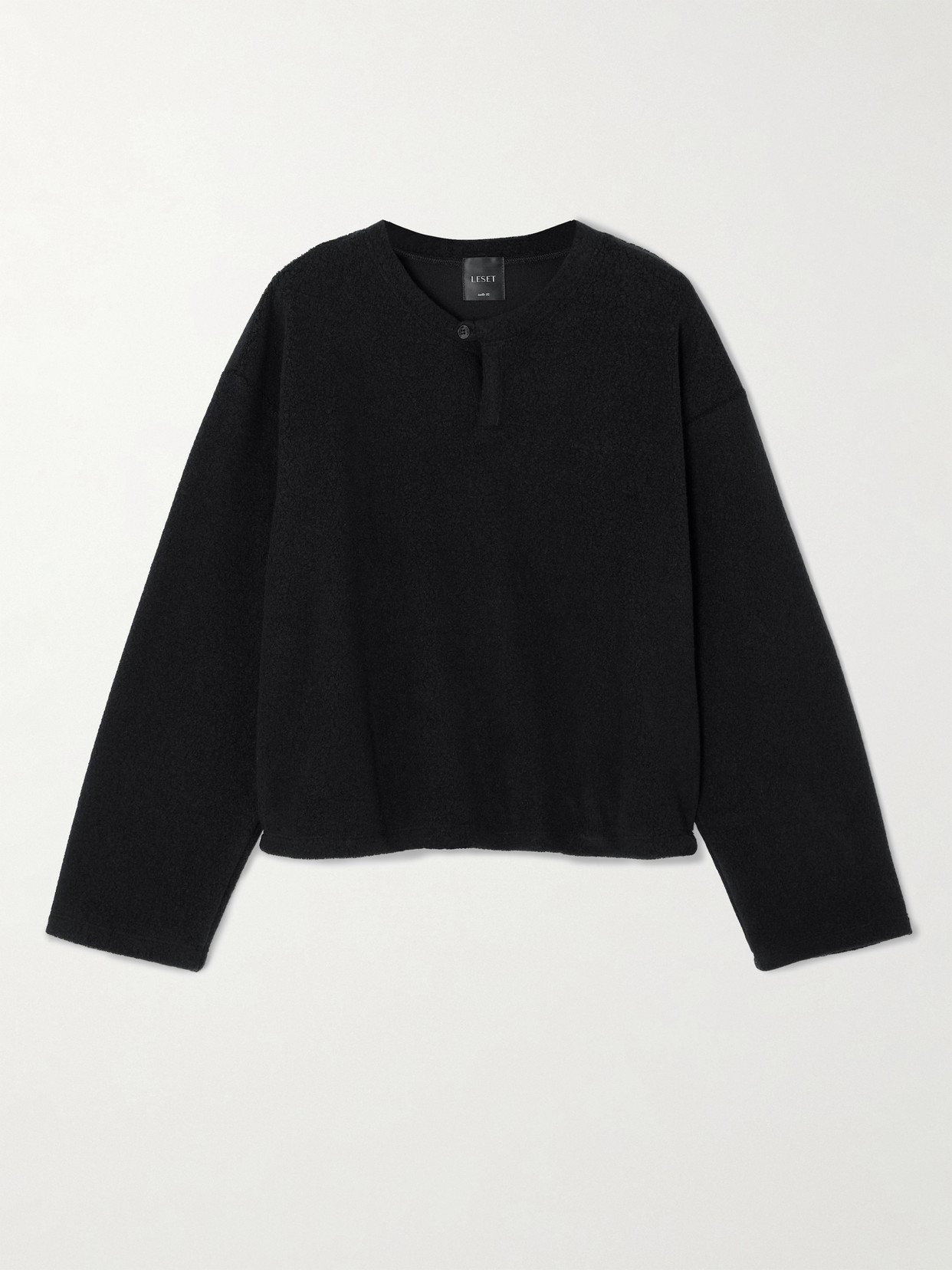 Leset Teddy Fleece Henley Top In Black