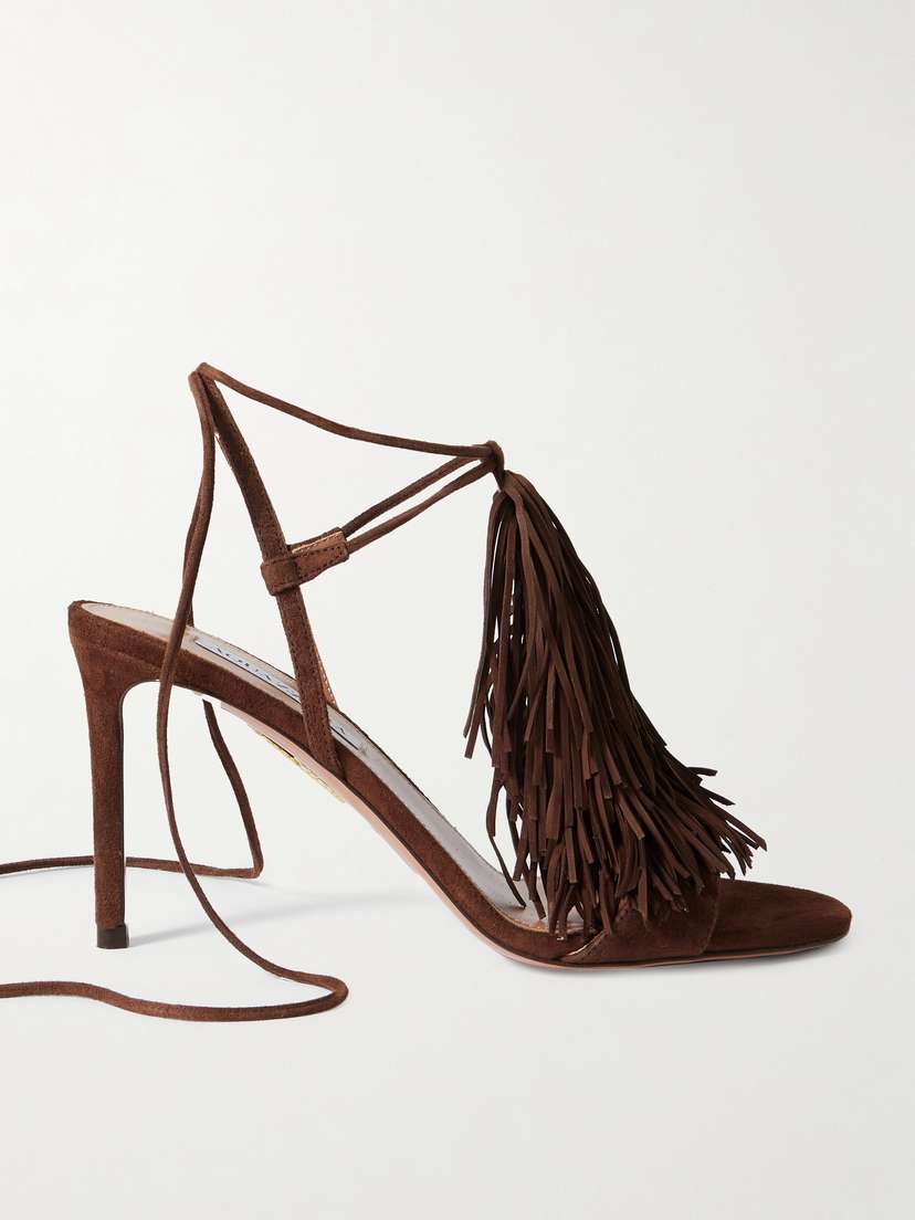 Aquazzura Gytane 85 Fringed Suede Sandals