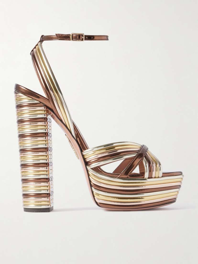 Aquazzura Sundance 140 Metallic Leather Platform Sandals