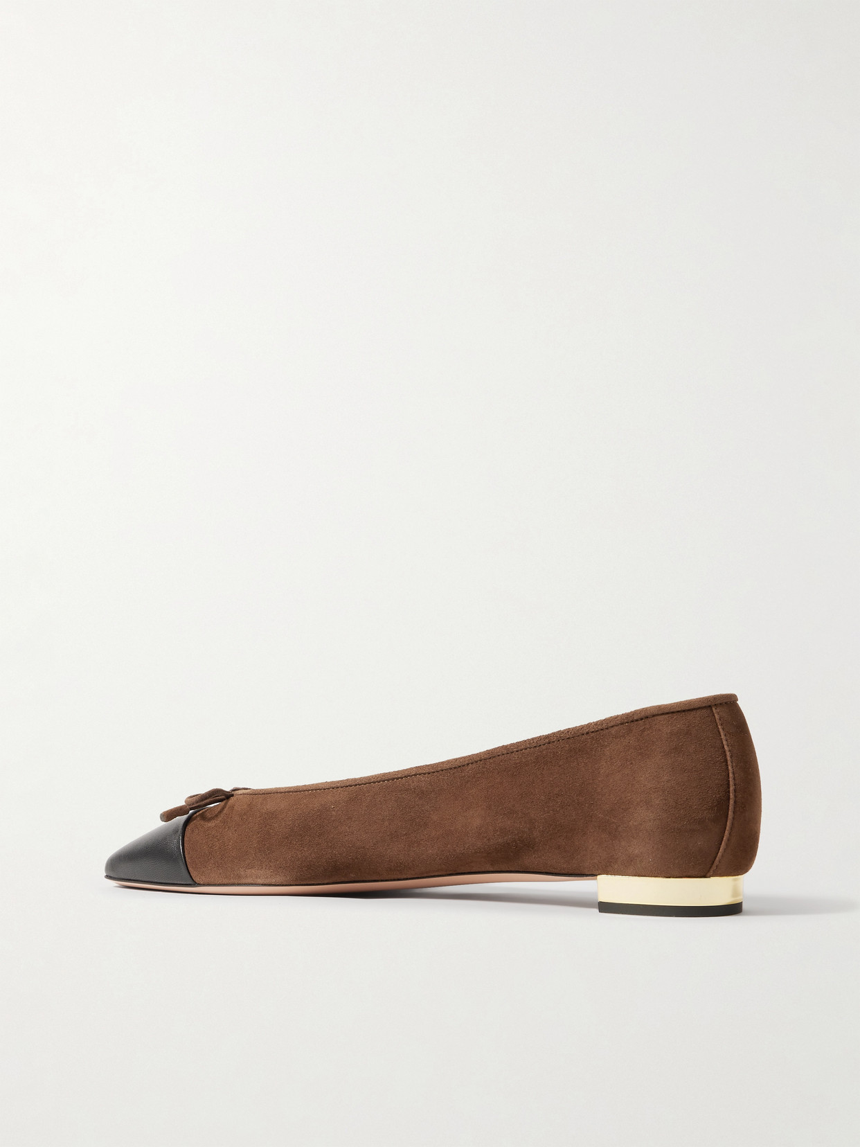 Aquazzura Gioia Bow-detailed Two-tone Leather-trimmed Suede Ballet Flats In Brown