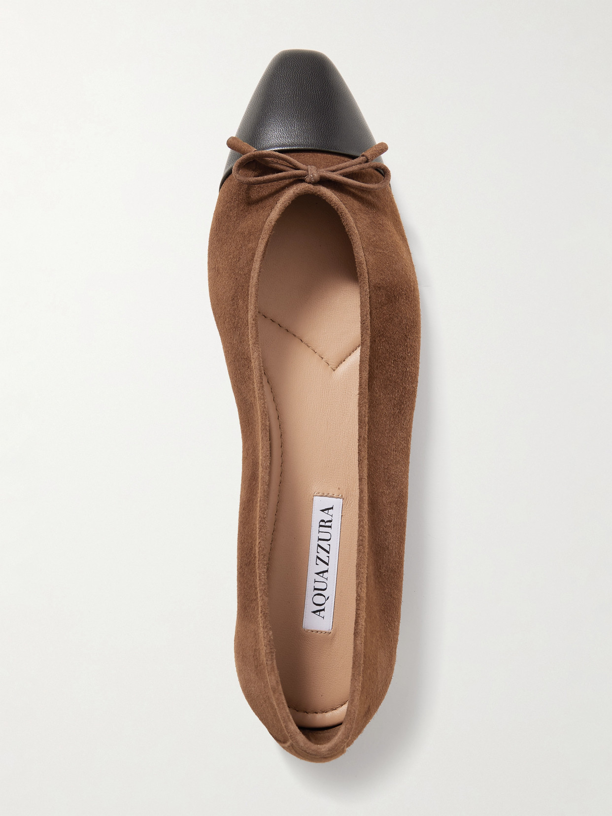 Aquazzura Gioia Bow-detailed Two-tone Leather-trimmed Suede Ballet Flats In Brown