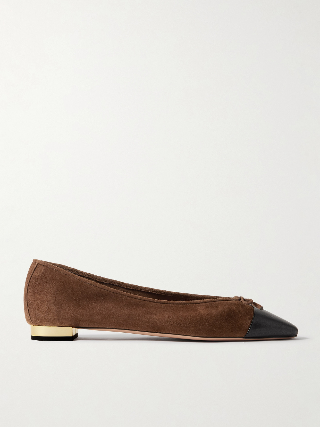 Aquazzura Gioia Bow-detailed Two-tone Leather-trimmed Suede Ballet Flats In Brown