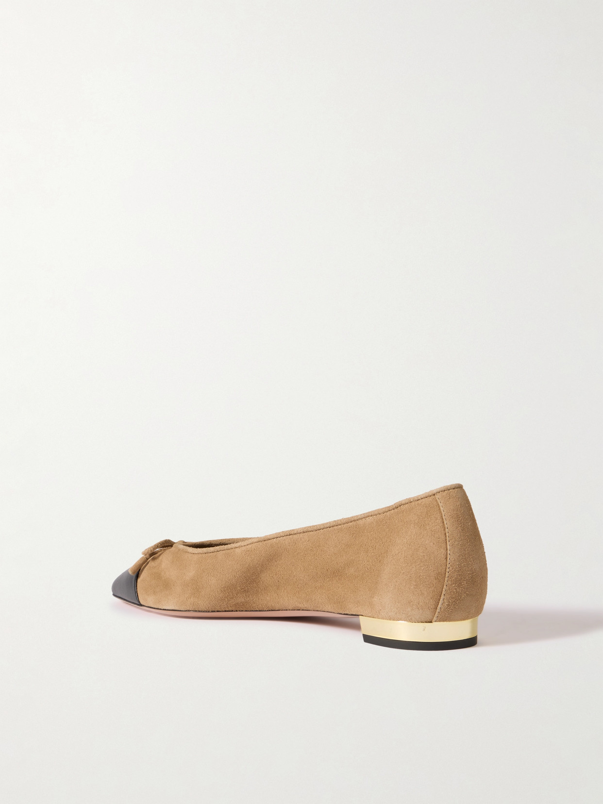 AQUAZZURA GIOIA BOW-DETAILED LEATHER-TRIMMED SUEDE BALLET FLATS